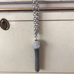 Long silver necklace with rhinestones and chain